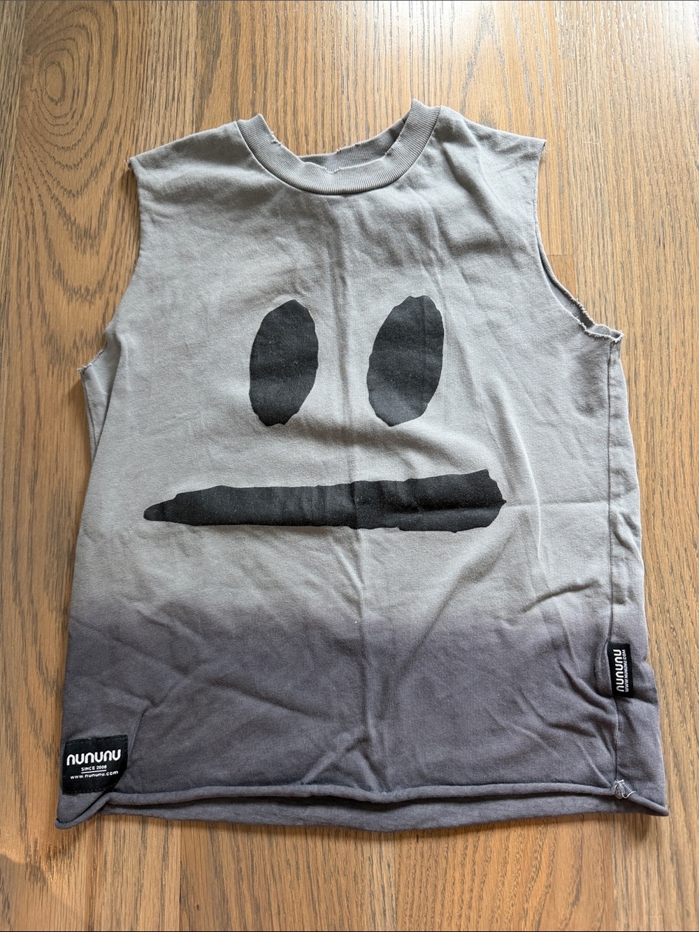 nununu Gray Ombre Tank Top with Black Face Graphic